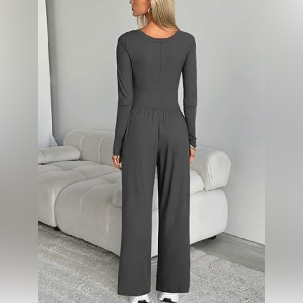Light Gray Wide Leg Jumpsuit L - Picture 10 of 11